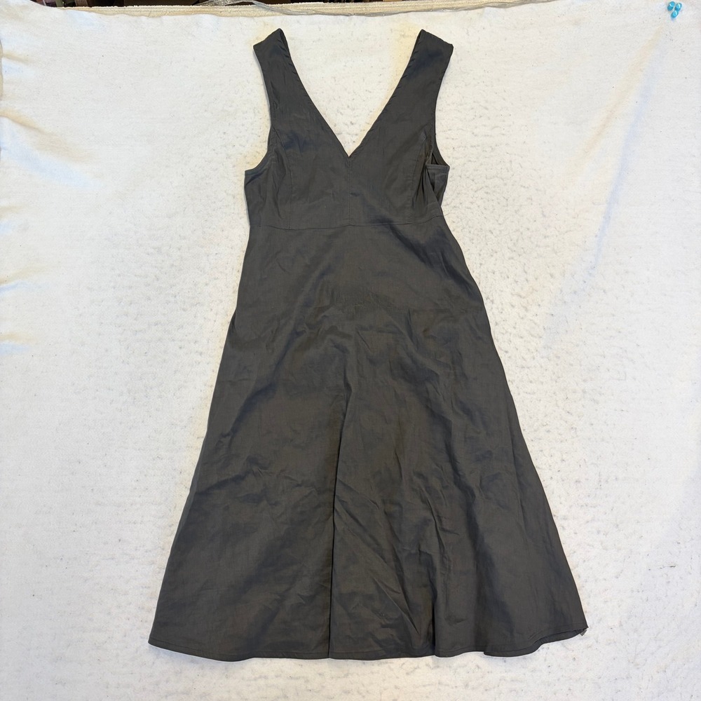 Sarah Pacini V-Neck Midi Dress Womens Size 1 Charcoal Gray Linen Blend Italy